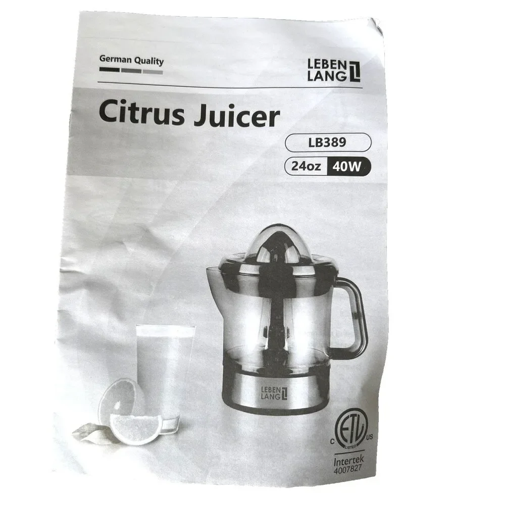 Leben Lang Electric Automatic Citrus Juicer 40w 24oz Stainless Steel LB389 NEW